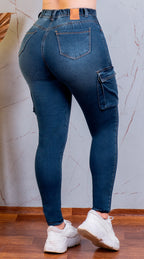 JEAN ELASTICO SKINNY CARGO AZUL MEDIO