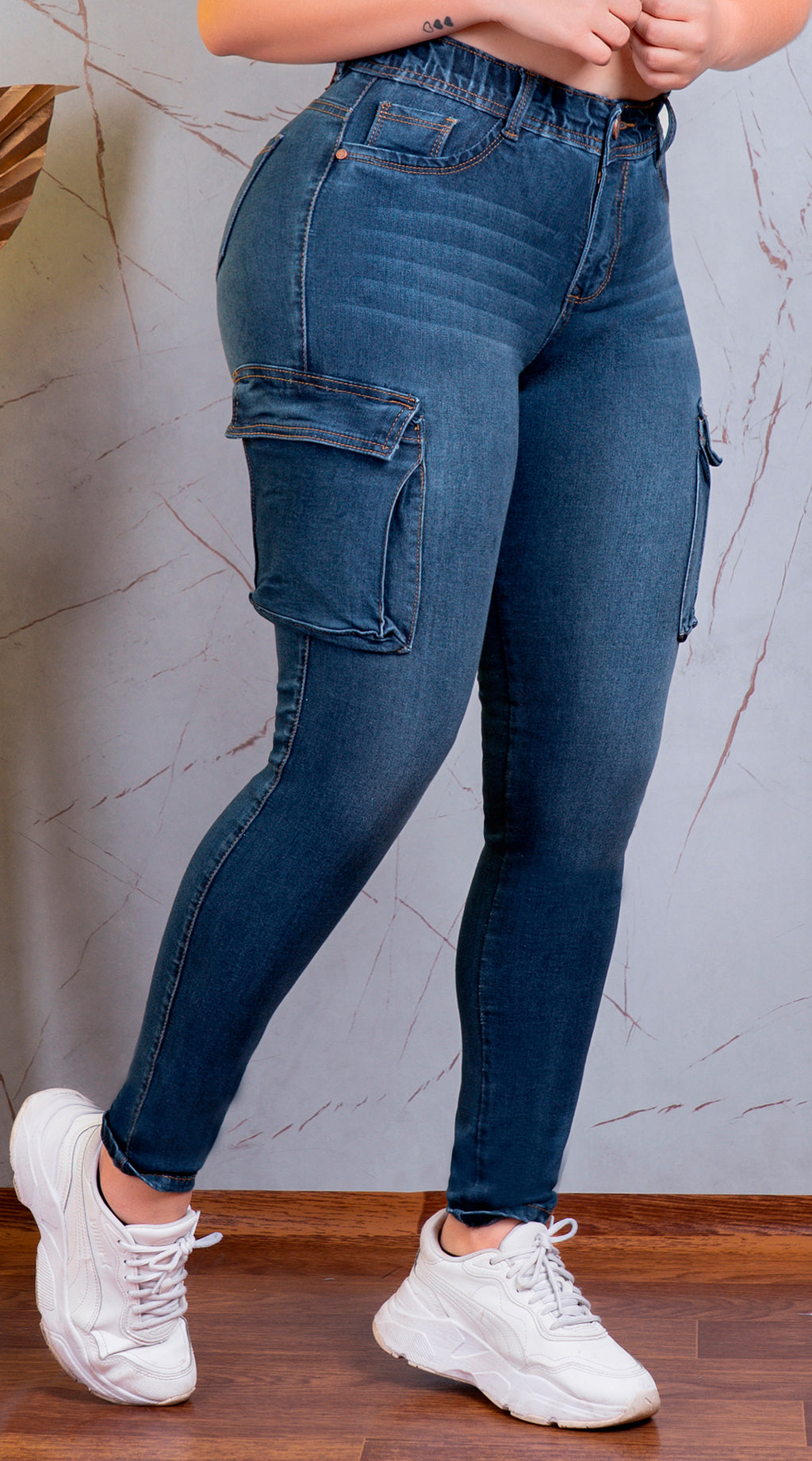 JEAN ELASTICO SKINNY CARGO AZUL MEDIO