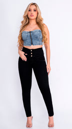 JEAN ELASTICO TIRO ALTO PUSH-UP NEGRO