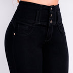 JEAN ELASTICO TIRO ALTO PUSH-UP NEGRO