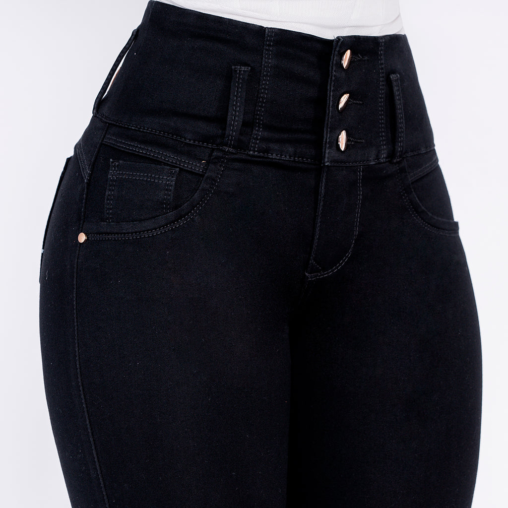 JEAN ELASTICO TIRO ALTO PUSH-UP NEGRO