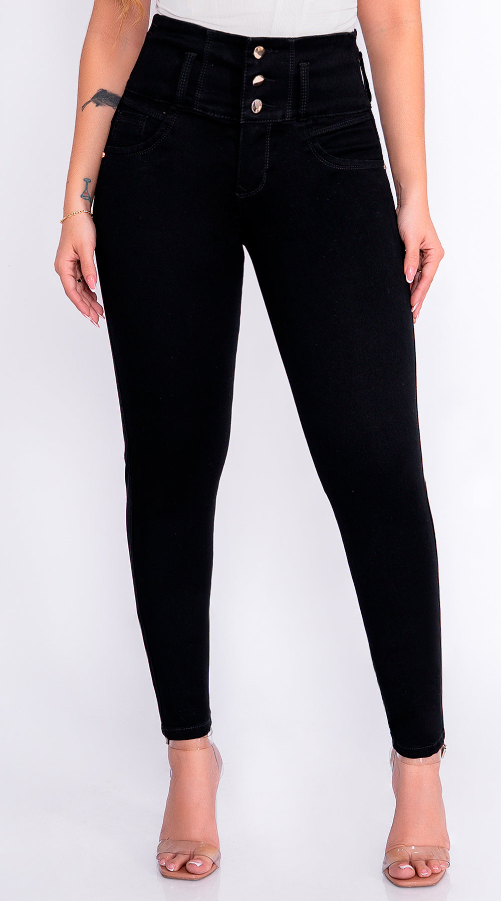 JEAN ELASTICO TIRO ALTO PUSH-UP NEGRO