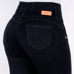 JEAN ELASTICO TIRO ALTO PUSH-UP NEGRO
