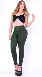 JEAN ELASTICO TIRO ALTO PUSH-UP VERDE OLIVA