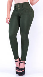 JEAN ELASTICO TIRO ALTO PUSH-UP VERDE OLIVA