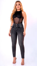 JEAN ELASTICO TIRO ALTO PUSH-UP GRIS