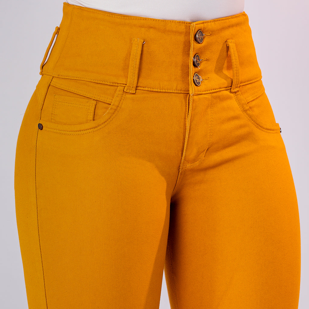 JEAN ELASTICO TIRO ALTO PUSH-UP MOSTAZA