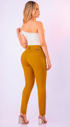 JEAN ELASTICO TIRO ALTO PUSH-UP MOSTAZA