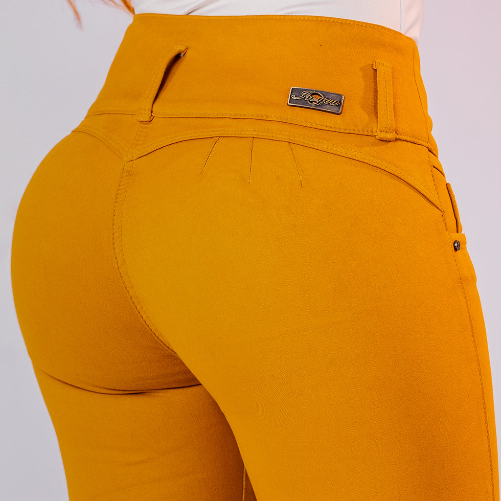 JEAN ELASTICO TIRO ALTO PUSH-UP MOSTAZA
