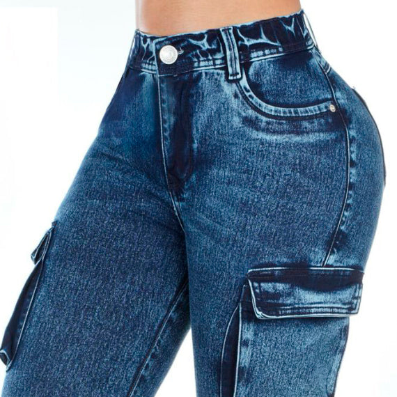 JEAN ELASTICO SKINNY CARGO AZUL MEDIO