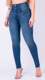 JEAN ELASTICO TIRO ALTO PUSH-UP AZUL MEDIO