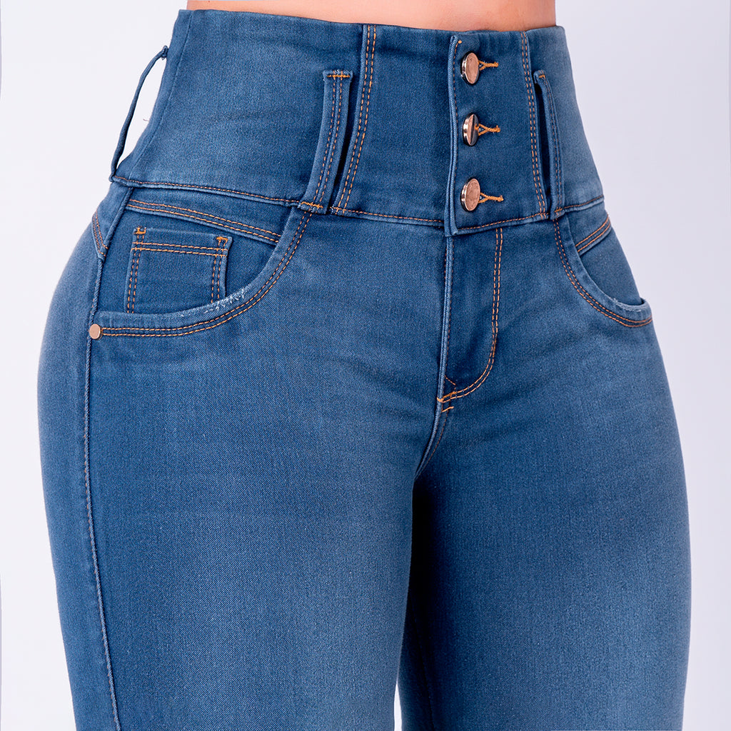 JEAN ELASTICO TIRO ALTO PUSH-UP AZUL MEDIO