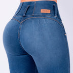 JEAN ELASTICO TIRO ALTO PUSH-UP AZUL MEDIO