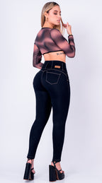 JEAN ELASTICO TIRO ALTO PUSH-UP AZUL OSCURO