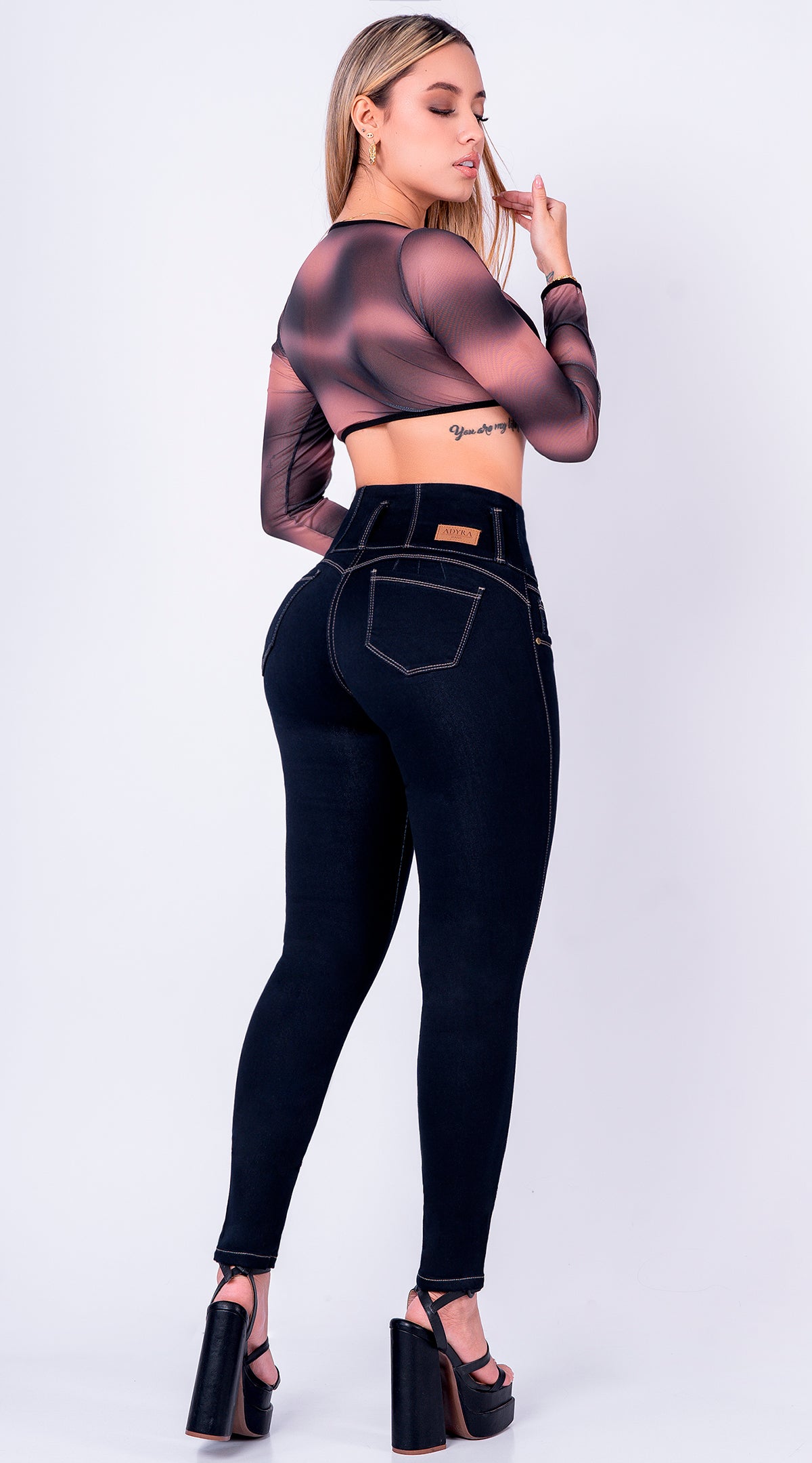 JEAN ELASTICO TIRO ALTO PUSH-UP AZUL OSCURO