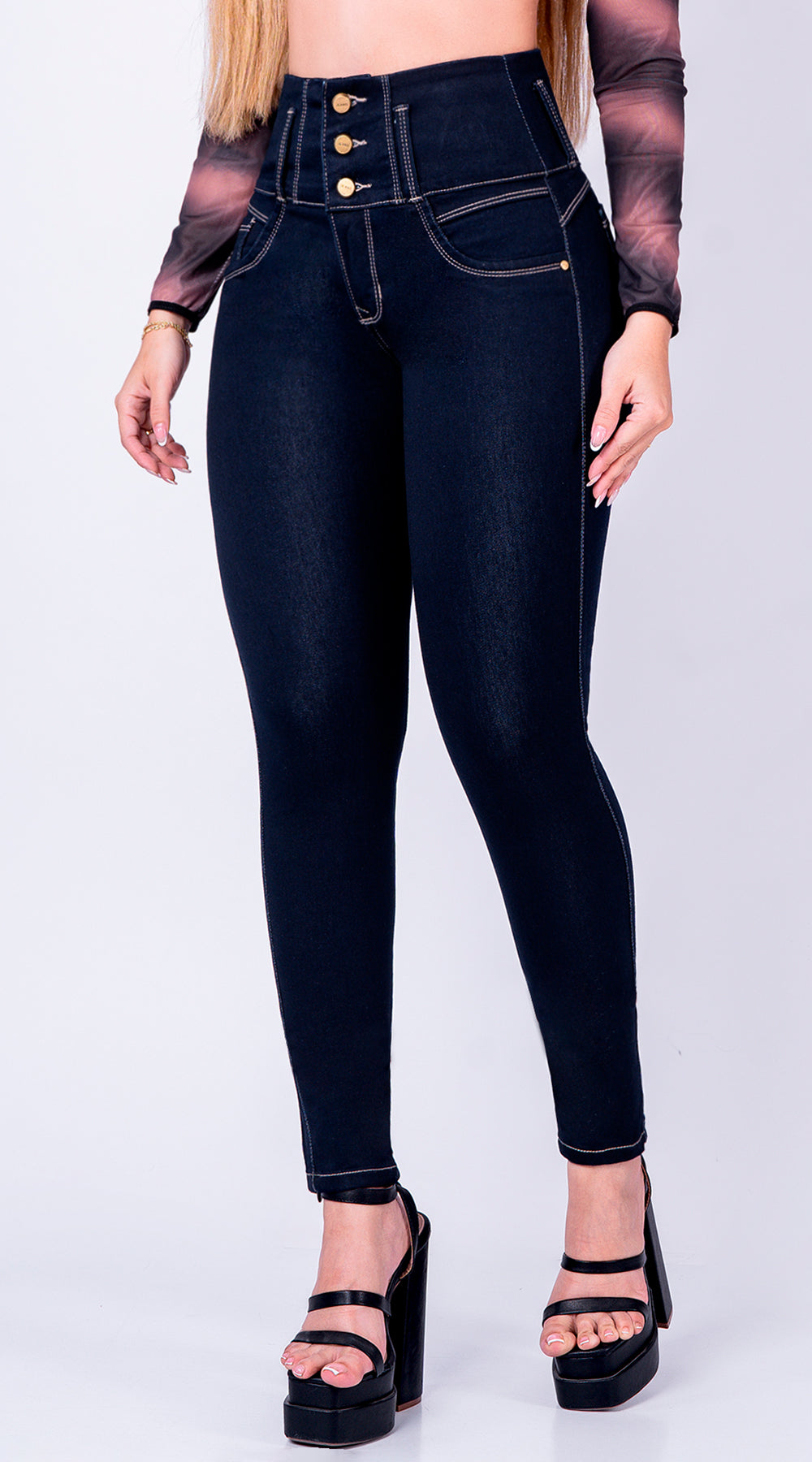JEAN ELASTICO TIRO ALTO PUSH-UP AZUL OSCURO
