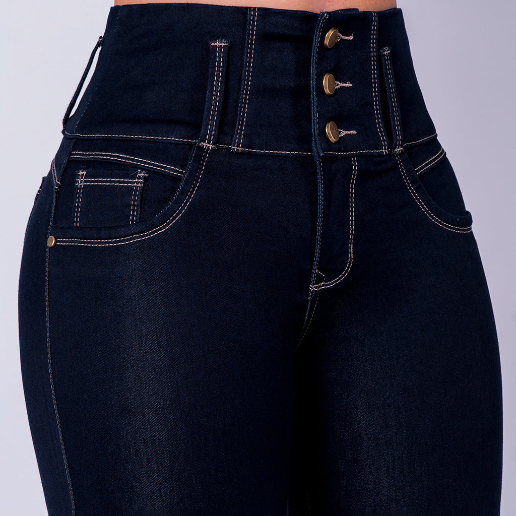 JEAN ELASTICO TIRO ALTO PUSH-UP AZUL OSCURO