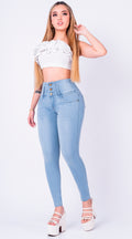 JEAN ELASTICO TIRO ALTO PUSH-UP AZUL CLARO
