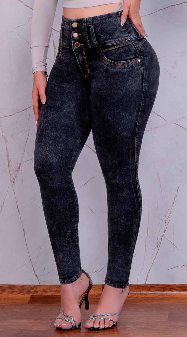 JEAN ELASTICO TIRO ALTO PUSH-UP GRIS OSCURO