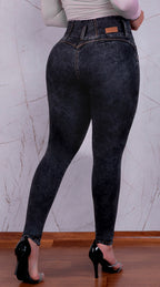 JEAN ELASTICO TIRO ALTO PUSH-UP GRIS OSCURO