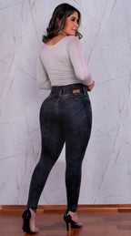 JEAN ELASTICO TIRO ALTO PUSH-UP GRIS OSCURO