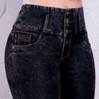 JEAN ELASTICO TIRO ALTO PUSH-UP GRIS OSCURO