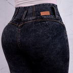 JEAN ELASTICO TIRO ALTO PUSH-UP GRIS OSCURO