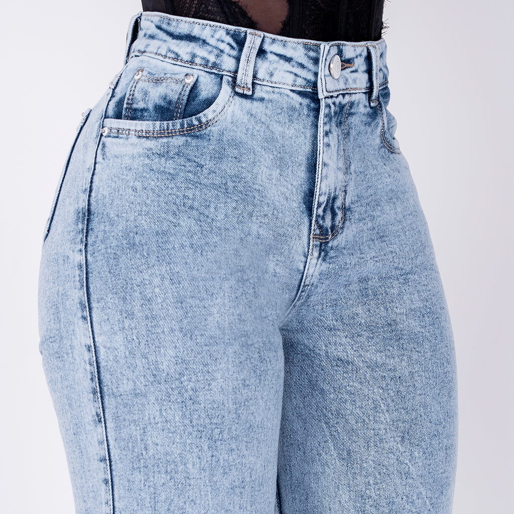 JEAN WIDE LEG SEMI ELASTICO AZUL CLARO