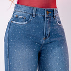 JEANS WIDE LEG AZUL MEDIO PRIEDRERIA