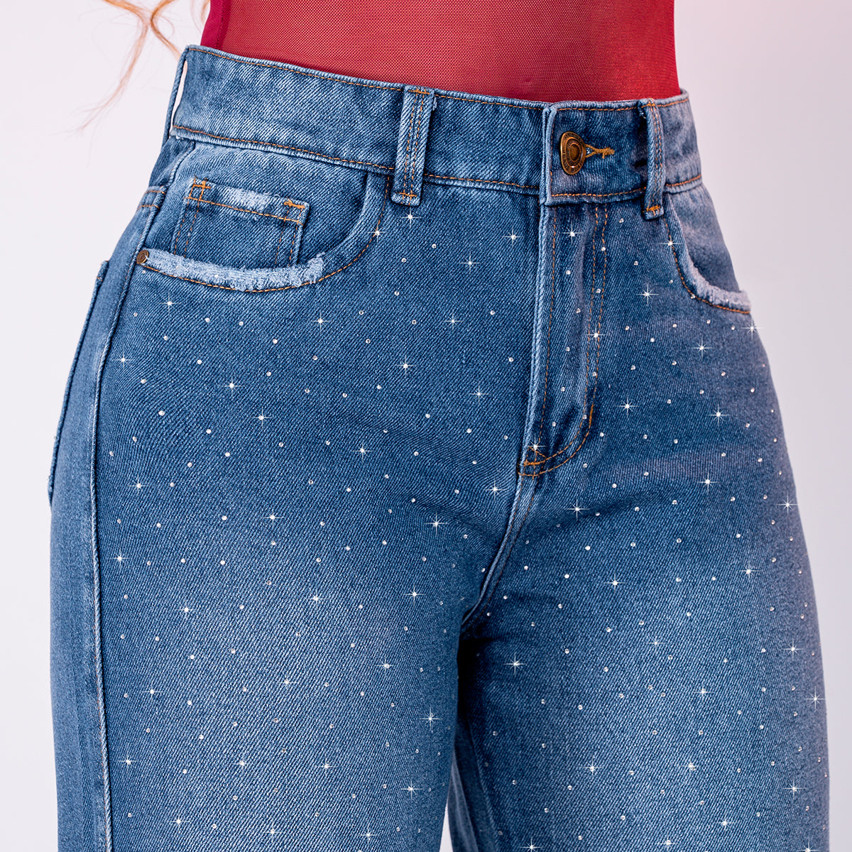 JEANS WIDE LEG AZUL MEDIO PRIEDRERIA