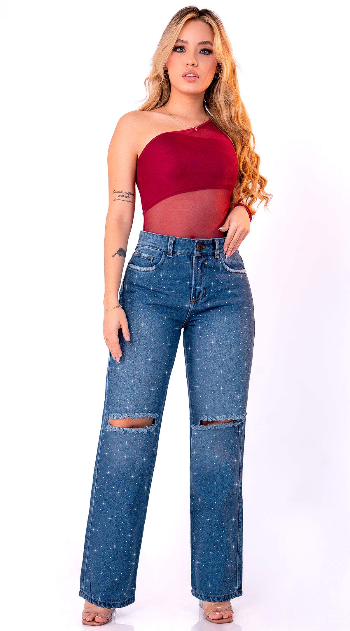 JEANS WIDE LEG AZUL MEDIO PRIEDRERIA