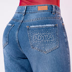 JEANS WIDE LEG AZUL MEDIO PRIEDRERIA