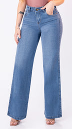 JEAN WIDE LEG SEMI ELASTICO AZUL MEDIO