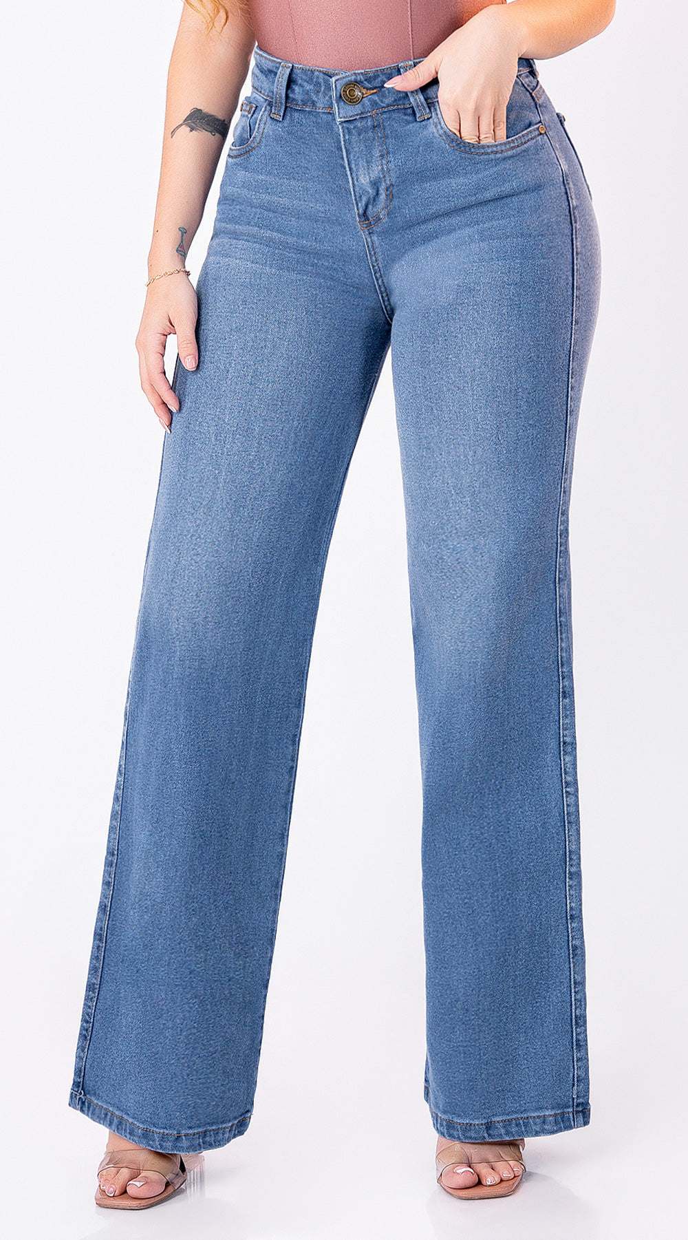 JEAN WIDE LEG SEMI ELASTICO AZUL MEDIO