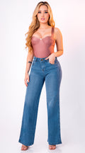 JEAN WIDE LEG SEMI ELASTICO AZUL MEDIO
