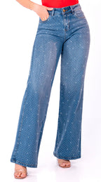 JEAN WIDE LEG SEMI ELASTICO PIEDRERIA
