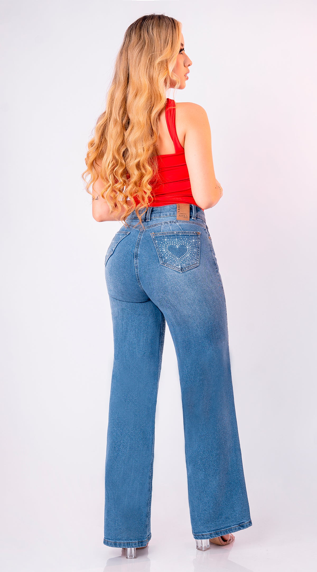 JEAN WIDE LEG SEMI ELASTICO PIEDRERIA