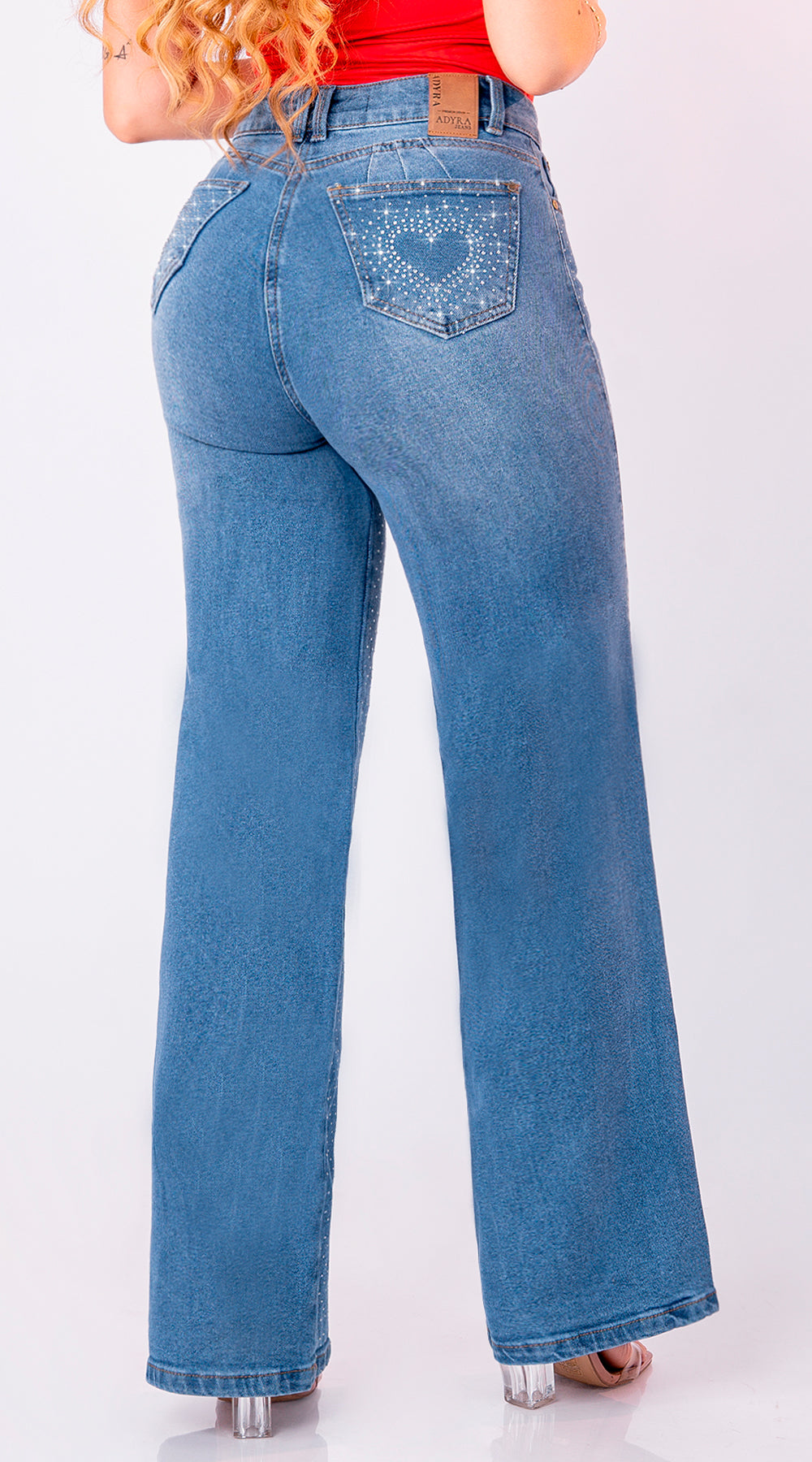 JEAN WIDE LEG SEMI ELASTICO PIEDRERIA