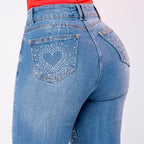 JEAN WIDE LEG SEMI ELASTICO PIEDRERIA