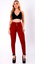 JEAN ELASTICO TIRO ALTO PUSH-UP ROJO OSCURO
