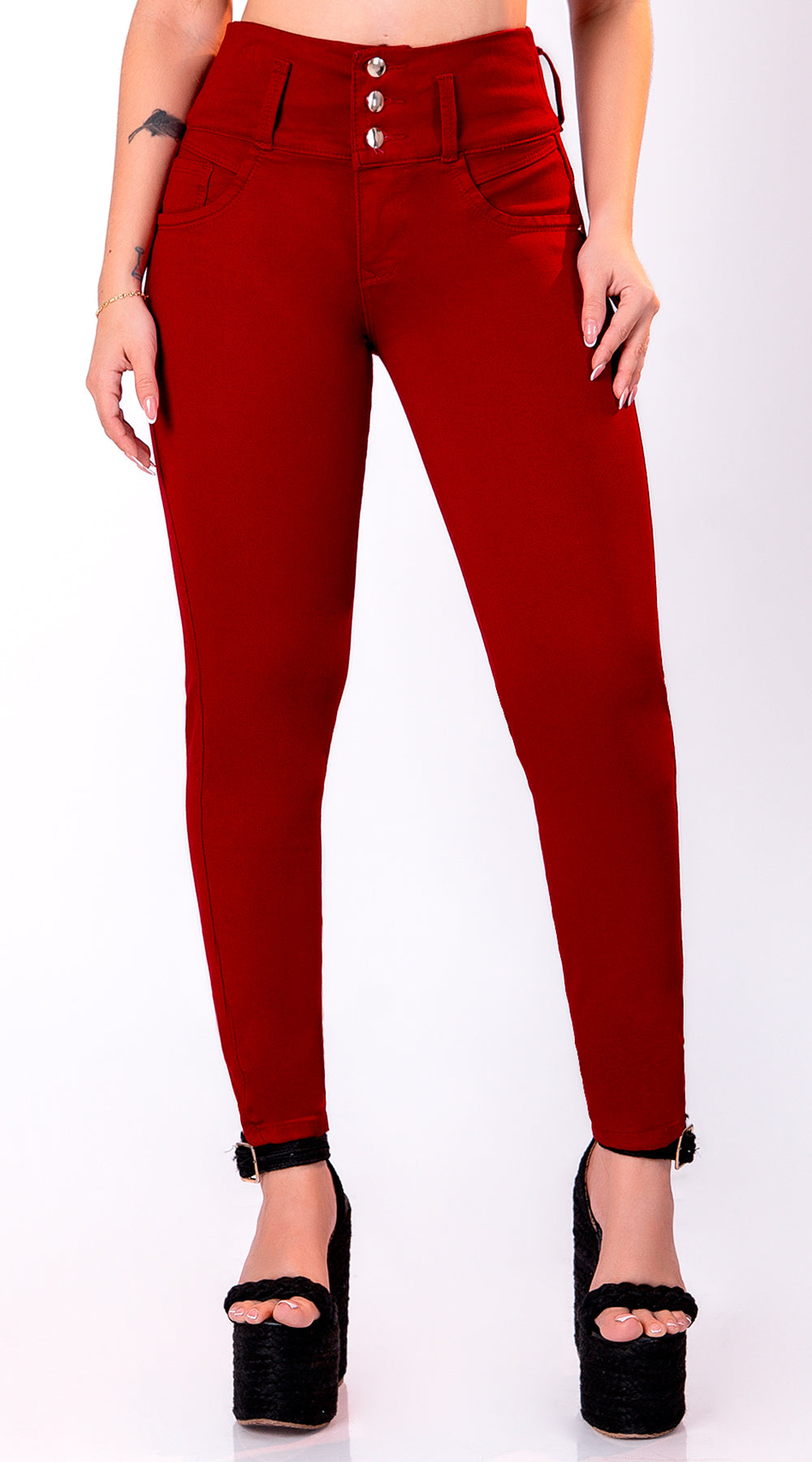 JEAN ELASTICO TIRO ALTO PUSH-UP ROJO OSCURO