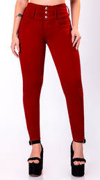 JEAN ELASTICO TIRO ALTO PUSH-UP ROJO OSCURO