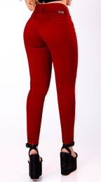 JEAN ELASTICO TIRO ALTO PUSH-UP ROJO OSCURO