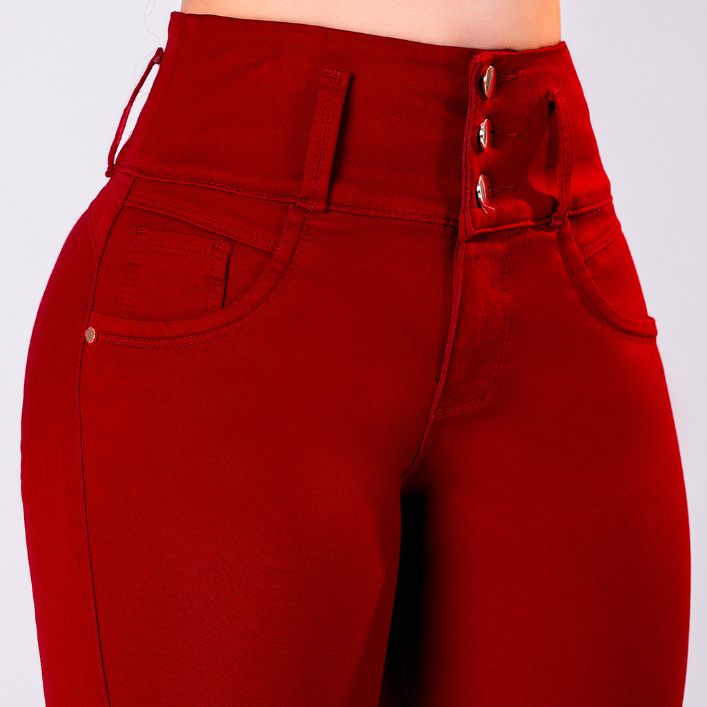JEAN ELASTICO TIRO ALTO PUSH-UP ROJO OSCURO
