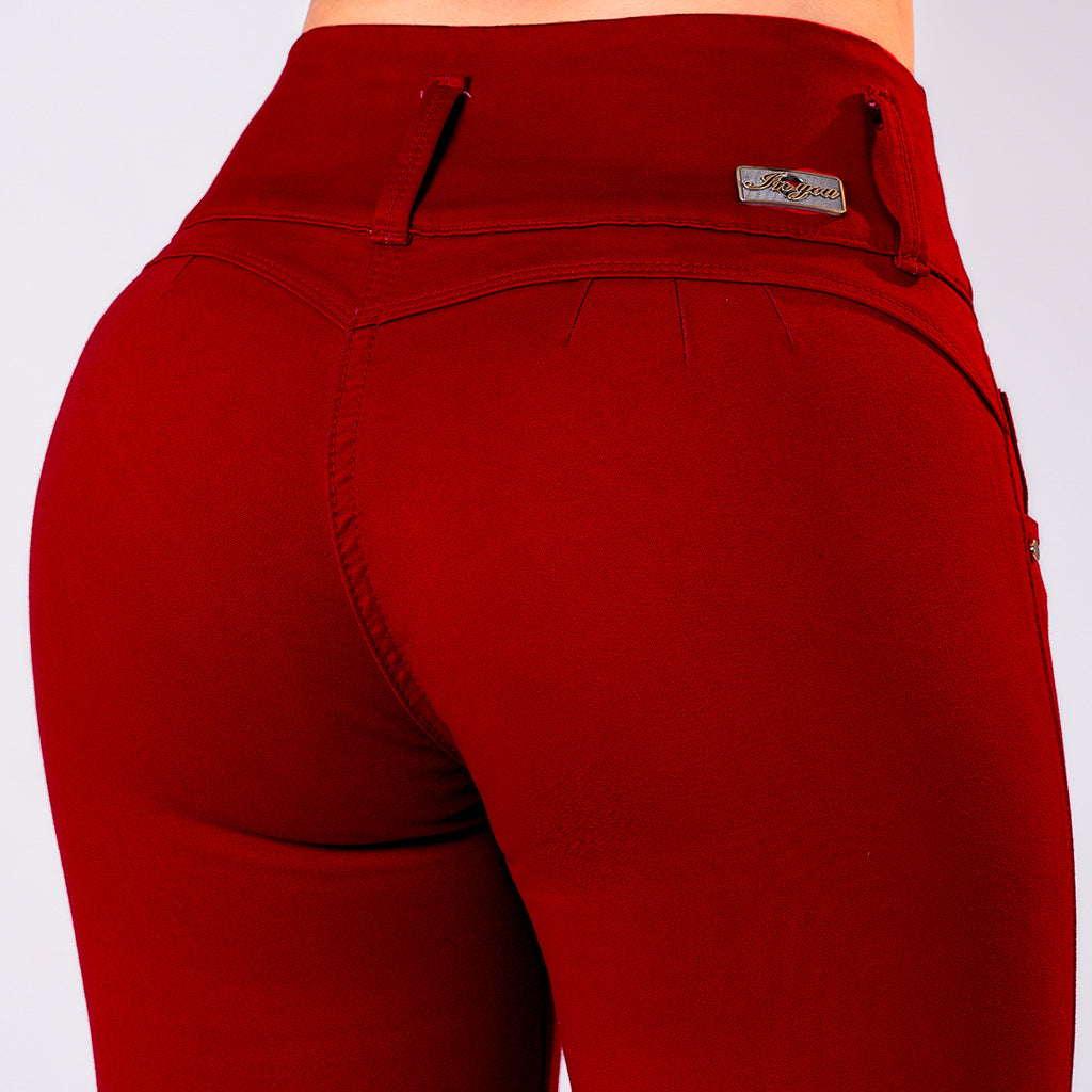 JEAN ELASTICO TIRO ALTO PUSH-UP ROJO OSCURO